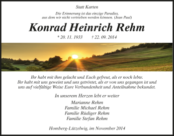Todesanzeige von Konrad Heinrich Rehm von HNA