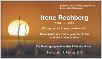 Todesanzeige von Irene Rechberg von HNA
