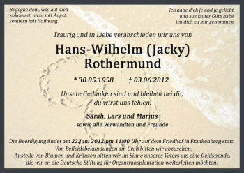 Todesanzeige von Hans-Wilhelm Rothermund von HNA