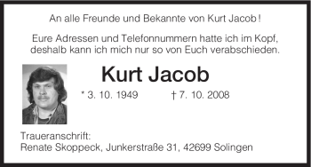 Todesanzeige von Kurt Jacob von HNA