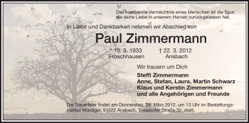 Todesanzeige von Paul Zimmermann von HNA