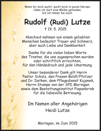 Todesanzeige von Rudolf Lutze von HNA