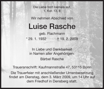 Todesanzeige von Luise Rasche von HNA
