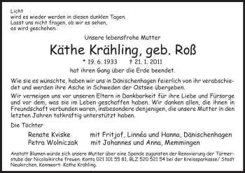 Todesanzeige von Käthe Krähling von HNA