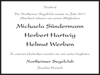 Todesanzeige von Helmut Werben von HNA