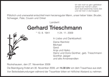 Todesanzeige von Gerhard Trieschmann von HNA