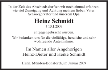 Todesanzeige von Heinz Schmidt von HNA