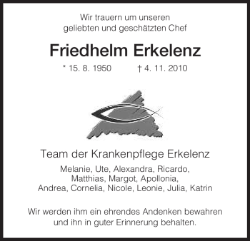 Todesanzeige von Friedhelm Erkelenz von HNA
