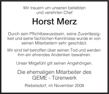 Todesanzeige von Horst Merz von HNA