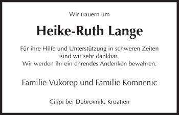 Todesanzeige von Heike-Ruth Lange von HNA