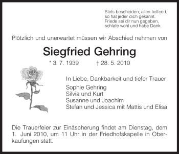 Todesanzeige von Siegfried Gehring von HNA