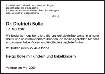 Todesanzeige von Dietrich Bolle von HNA