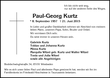 Todesanzeige von Paul-Georg Kurtz von HNA