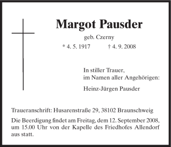Todesanzeige von Margot Pausder von HNA