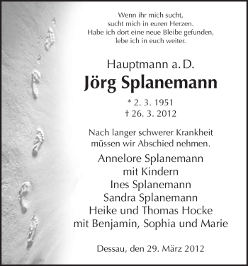 Todesanzeige von Jörg Splanemann von HNA