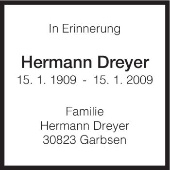 Todesanzeige von Hermann Dreyer von HNA