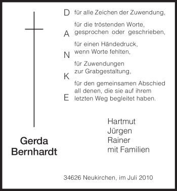 Todesanzeige von Gerda Bernhardt von HNA