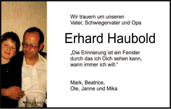 Todesanzeige von Erhard Haubold von HNA
