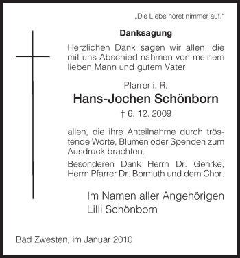 Todesanzeige von Hans-Jochen Schönborn von HNA