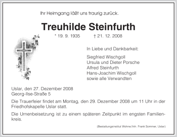 Todesanzeige von Treuhilde Steinfurth von HNA