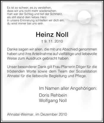 Todesanzeige von Heinz Noll von HNA