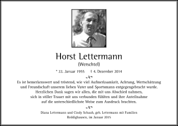 Todesanzeige von Horst Lettermann von HNA