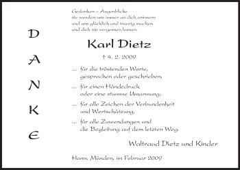 Todesanzeige von Karl Dietz von HNA
