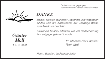 Todesanzeige von Günter Moll von HNA