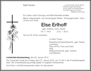 Todesanzeige von Else Erlhoff von HNA