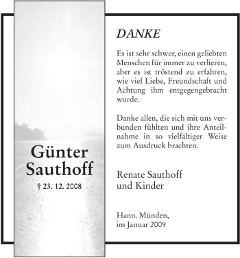 Todesanzeige von Günter Sauthoff von HNA