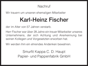 Todesanzeige von Karl-Heinz Fischer von HNA