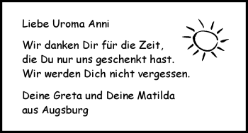 Todesanzeige von Anni Unbekannt von HNA