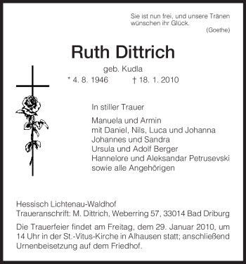 Todesanzeige von Ruth Dittrich von HNA