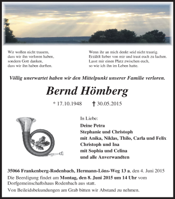 Todesanzeige von Bernd Hömberg von HNA