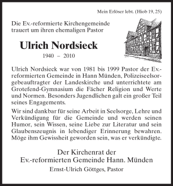Todesanzeige von Ulrich Nordsieck von HNA