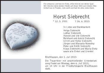 Todesanzeige von Horst Siebrecht von HNA