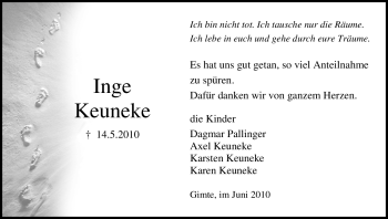 Todesanzeige von Inge Keuneke von HNA