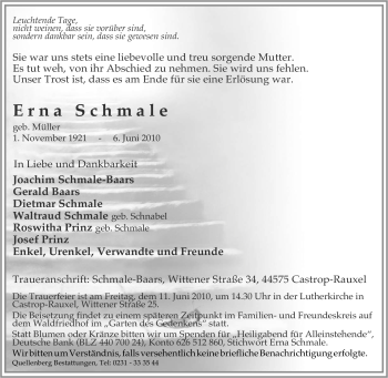 Todesanzeige von Erna Schmale von HNA