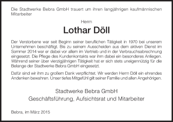 Todesanzeige von Lothar Döll von HNA