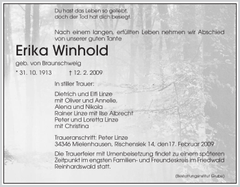 Todesanzeige von Erika Winhold von HNA