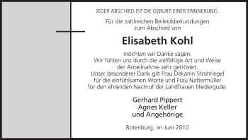 Todesanzeige von Elisabeth Kohl von HNA