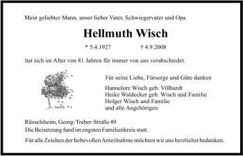 Todesanzeige von Hellmuth Wisch von HNA
