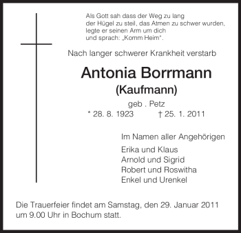 Todesanzeige von Antonia Borrmann von HNA