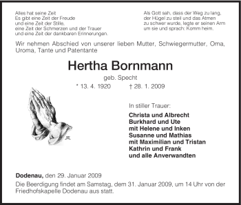 Todesanzeige von Hertha Bornmann von HNA