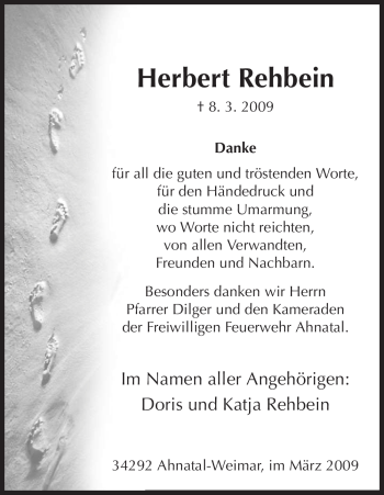 Todesanzeige von Herbert Rehbein von HNA