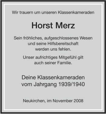 Todesanzeige von Horst Merz von HNA
