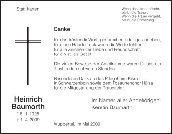 Todesanzeige von Heinrich Baumarth von HNA