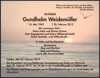 Todesanzeige von Gundhelm Weidemüller von HNA