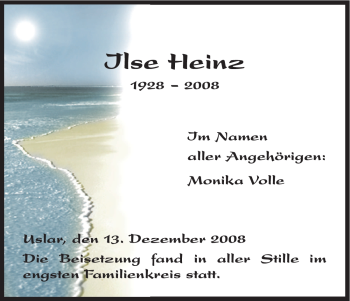 Todesanzeige von Ilse Heinz von HNA