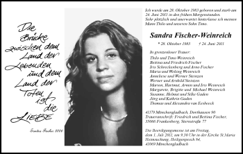 Todesanzeige von Sandra Fischer-Weinreich von HNA